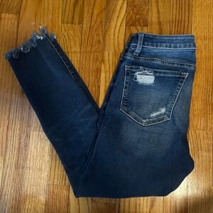 BKE Blue Ankle Cropped Jeans with Distressed Details